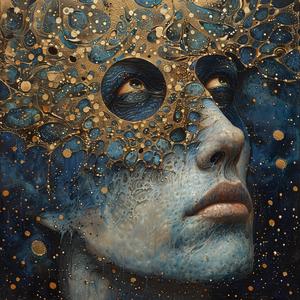 Art Nouveau  Surrealism  pointillism  makeup  woman  blue  gold  naturalistic  spiritual  dark 1077158