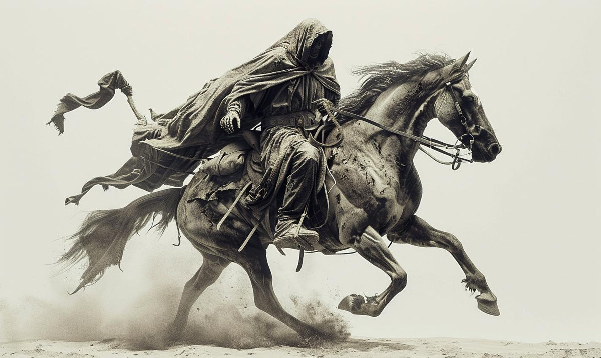 عباءة حاصد الأرواح على ظهر حصان، صورة شخصية، فن أسطوري، سريالي، 971084