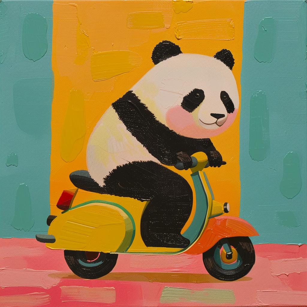 panda  scooter  whimsical  cartoon  fun  illustration  vehicle  playful  moped  art 1021887