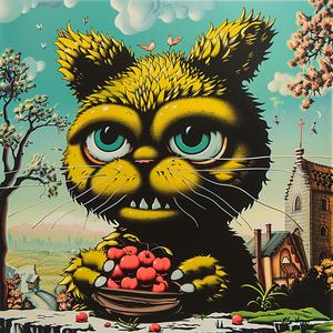 cat  cherries  bowl  minimal  chromolithography  Maurice  Sendak  still-life  animal  art 1037439