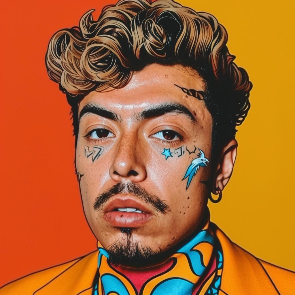 latino  man  tattoos  colorful  suit  portrait  expression  modern  vibrant  stylized 973760