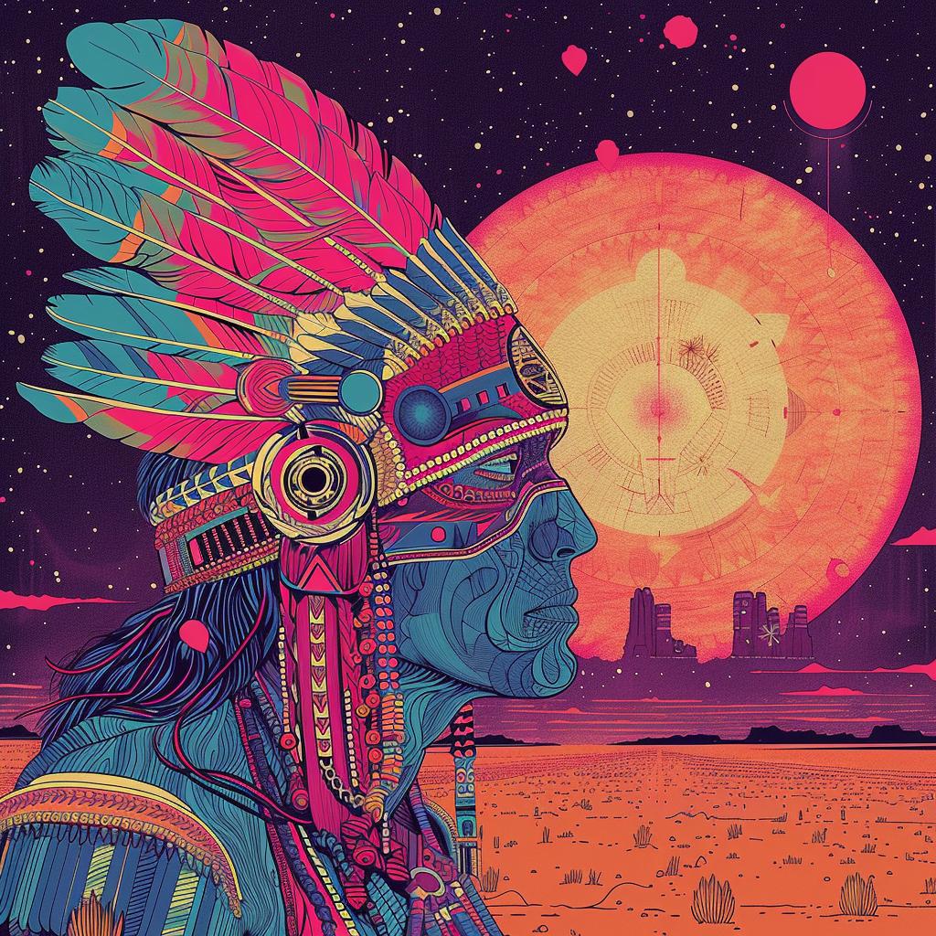 surreal  chief  native  indian  sun  background  colorful  painting  art  design 1035975