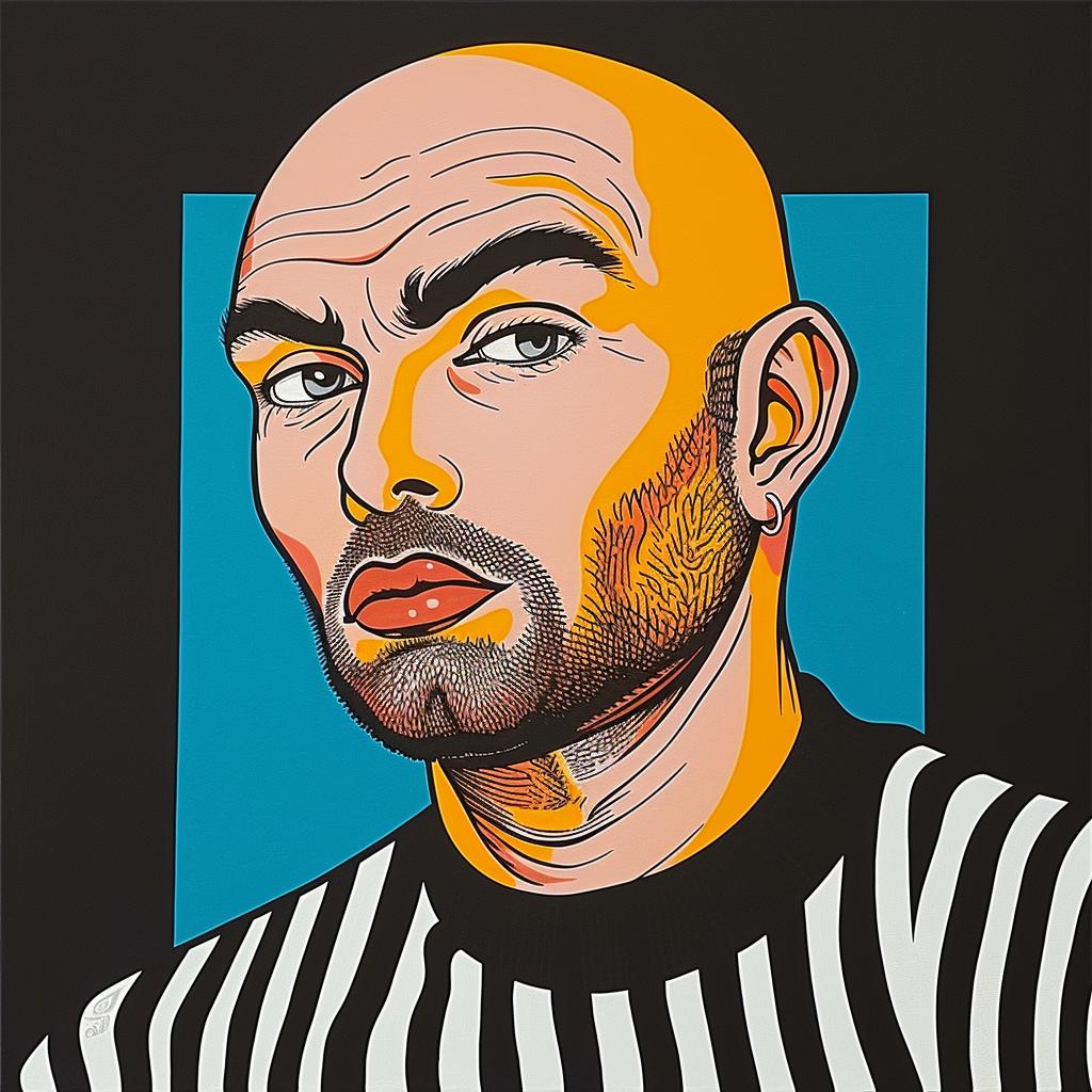 bald  man  portrait  striped  shirt  painting  realism  caucasian  middle-aged  casual 1023901
