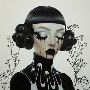 woman  black hair  flowers  Troy Brooks  painting  colorful  whimsical  artistic  illustration  surreal 1073355