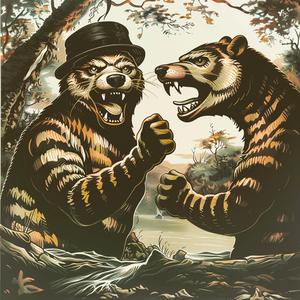 bears  fighting  woods  chromolithography  art  nature  wildlife  dynamic  color  scene 1048338