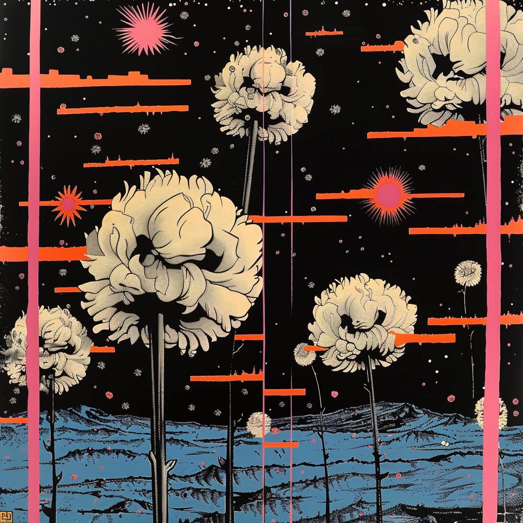 dandelions  sky  flowers  nature  art  perspective  nighttime  beauty  concept  whimsical 923873