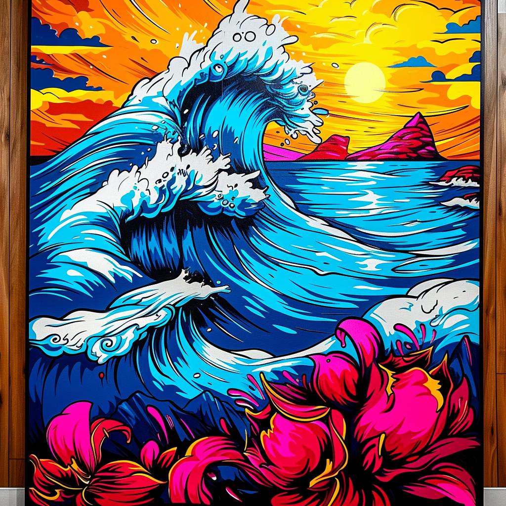 ocean  wave  flowers  animated  vibrant  folk  illustration  colorful  sinuous  blue 945220