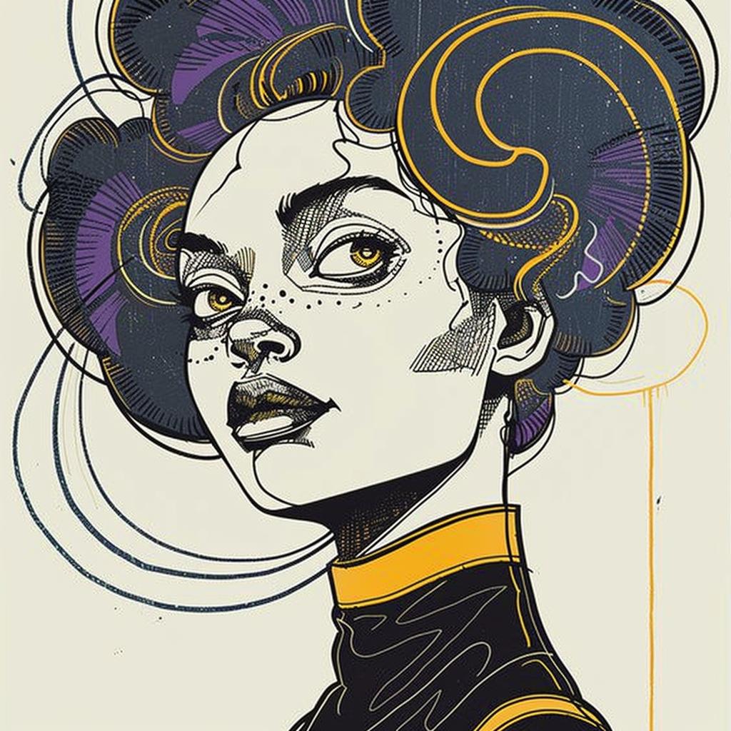 Pop  Art  African-American  female  purple  hair  drawing  minimal  style  colorful 938120