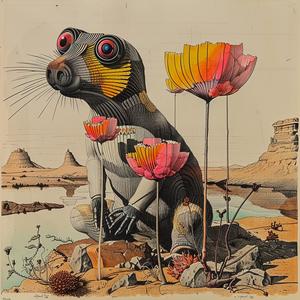 chromolithography  dog  flowers  desert  painting  nature  art  animal  vivid  colorful 1037245