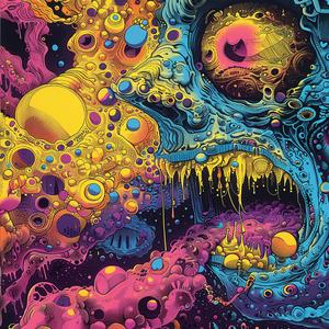 surreal  album  cover  skull  bubbles  psychedelic  Risograph  Symbolist  screenprinting  Todd White 1079148