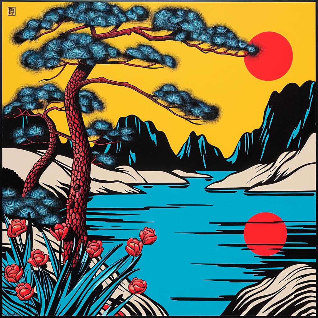 surreal  album  cover  landscape  lake  trees  sun  nature  art  painting 1021381