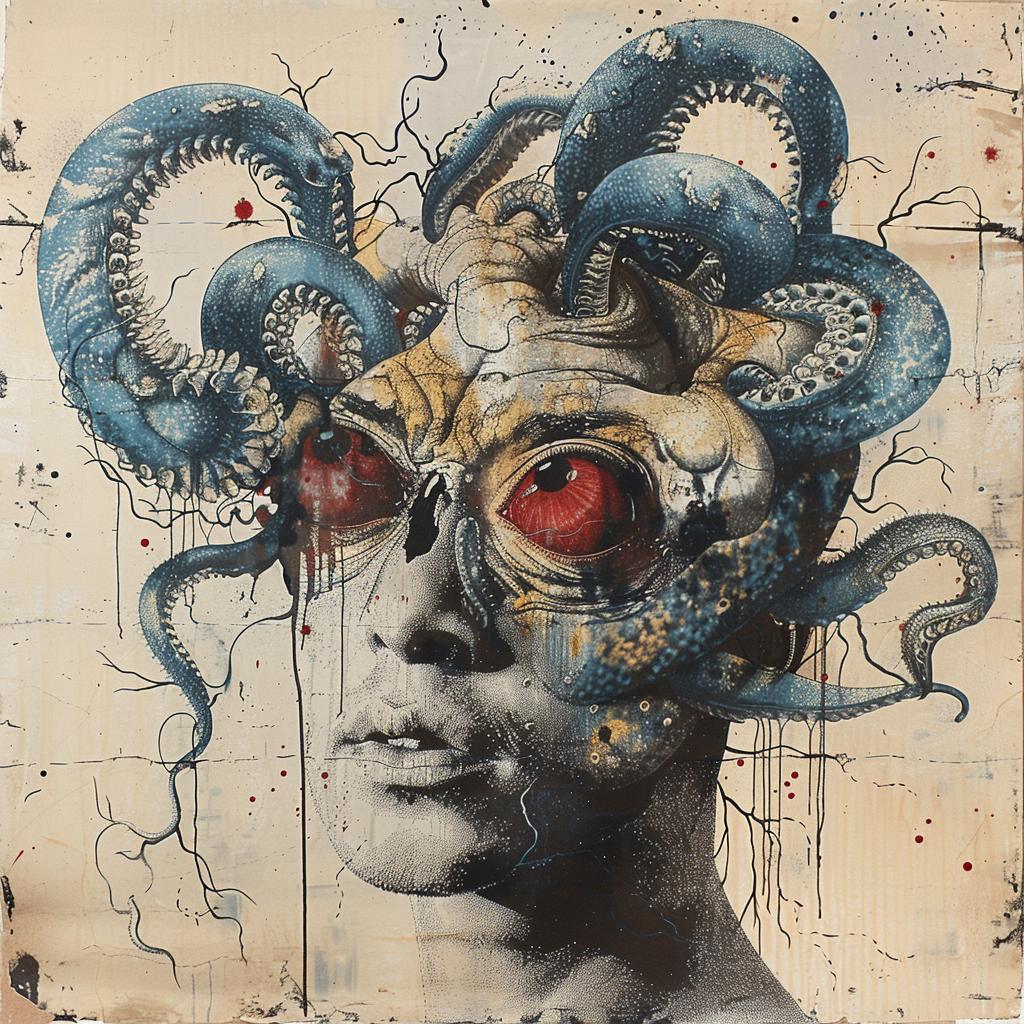 surreal  hyper-realistic  screenprinting  encaustic  tentacles  man  Zio  Ziegler  album  cover 960001