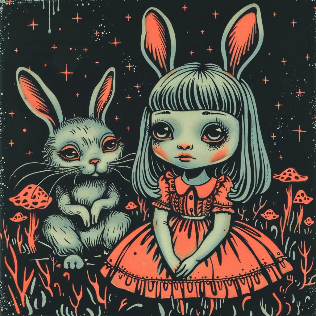 girl  rabbit  field  dark  occult  naturalistic  spiritual  art  style  imagination 924764