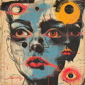 surreal  woman  eyes  face  album  cover  risograph  symbolist  creative  artwork 1079274