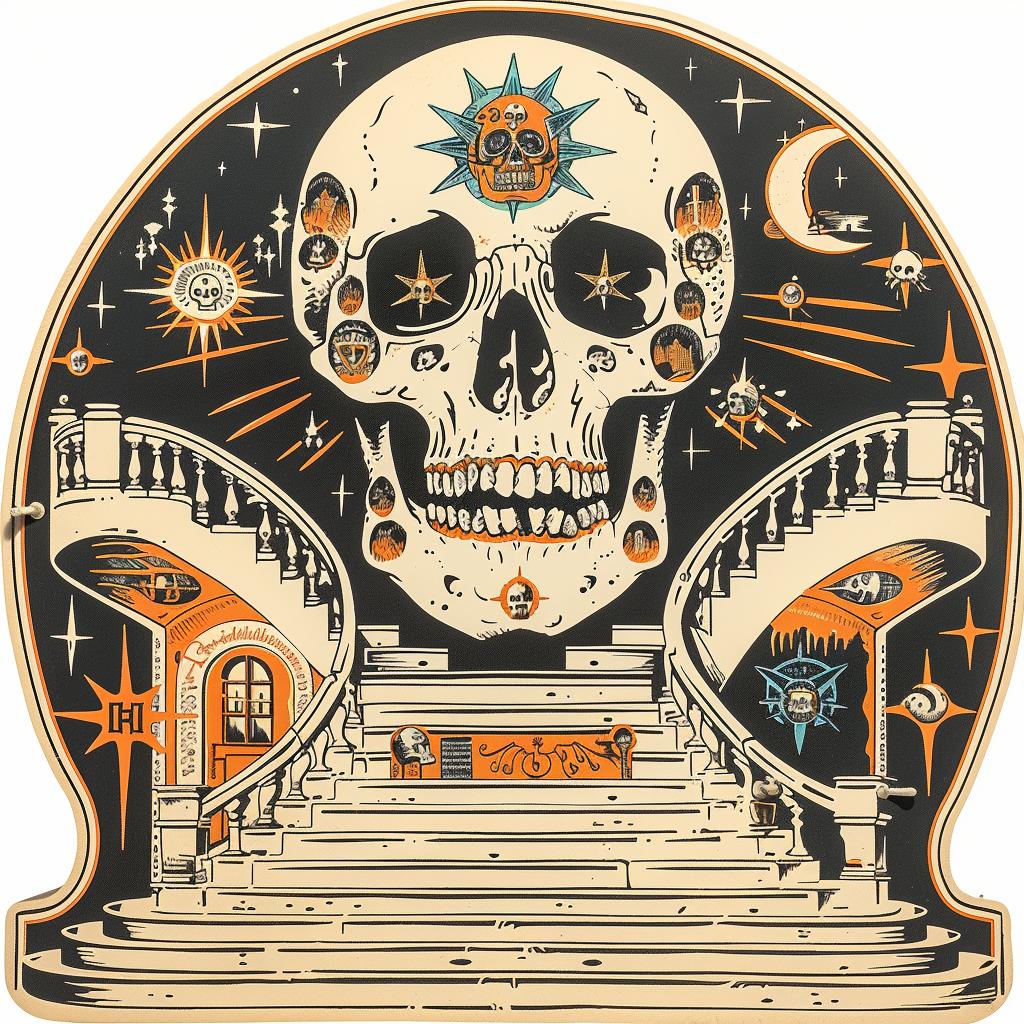 skull  staircase  balcony  dark  spiritual  introspective  occult  surreal  symbolic  terrifying 931913