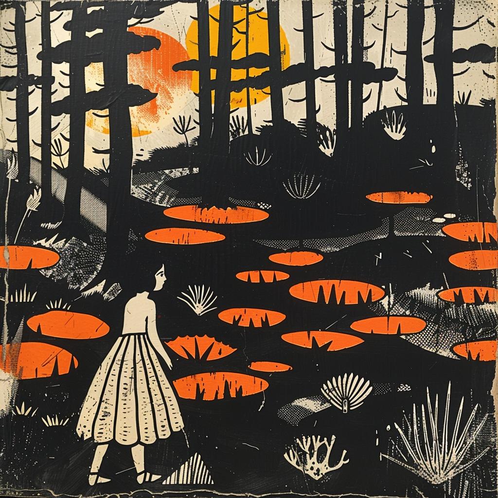 Isabelle  Arsenault  woman  forest  art  illustration  nature  serene  style  walking 926758