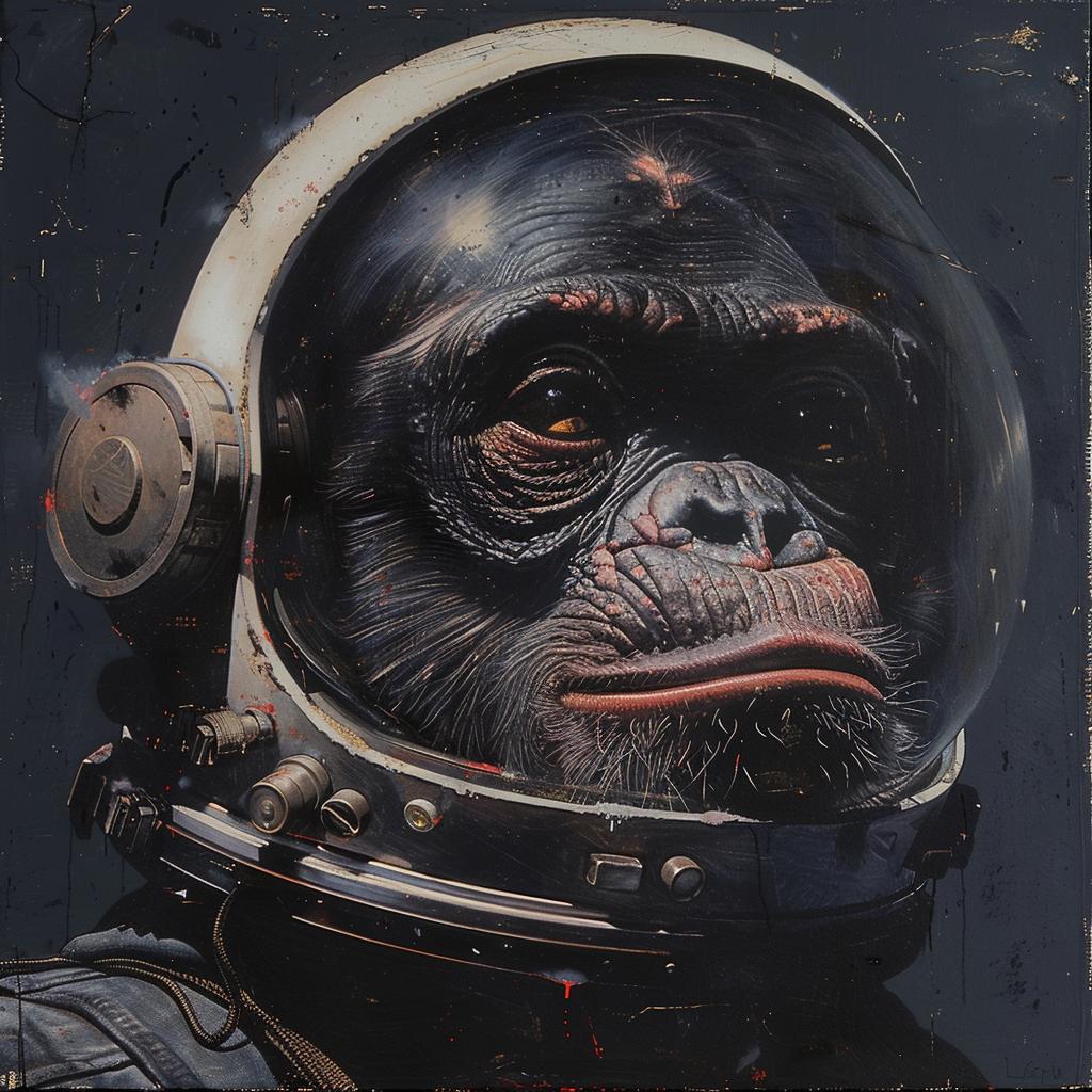 retro  sci-fi  illustration  chimp  astronaut  dark  gouache  vintage  epic  detail 922444