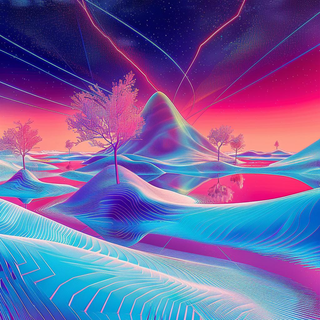desert  landscape  trees  sky  digital  painting  nature  vibrant  art  colorful 967593