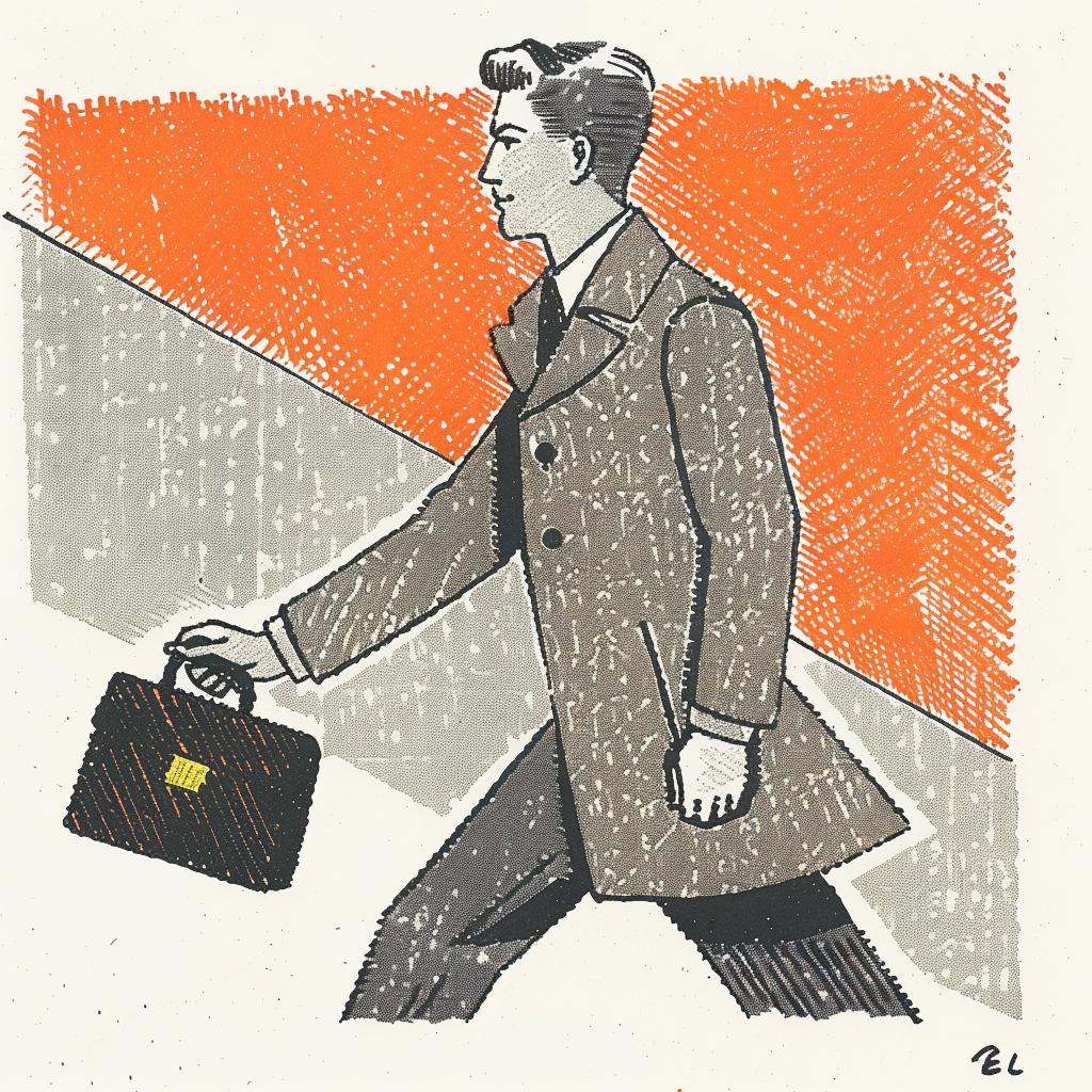 man  briefcase  1960s  drawing  business  walking  style  retro  vintage  illustration 940936