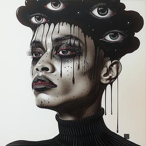 Pop  art  model  four  eyes  makeup  Troy  Brooks  white  background 1073515