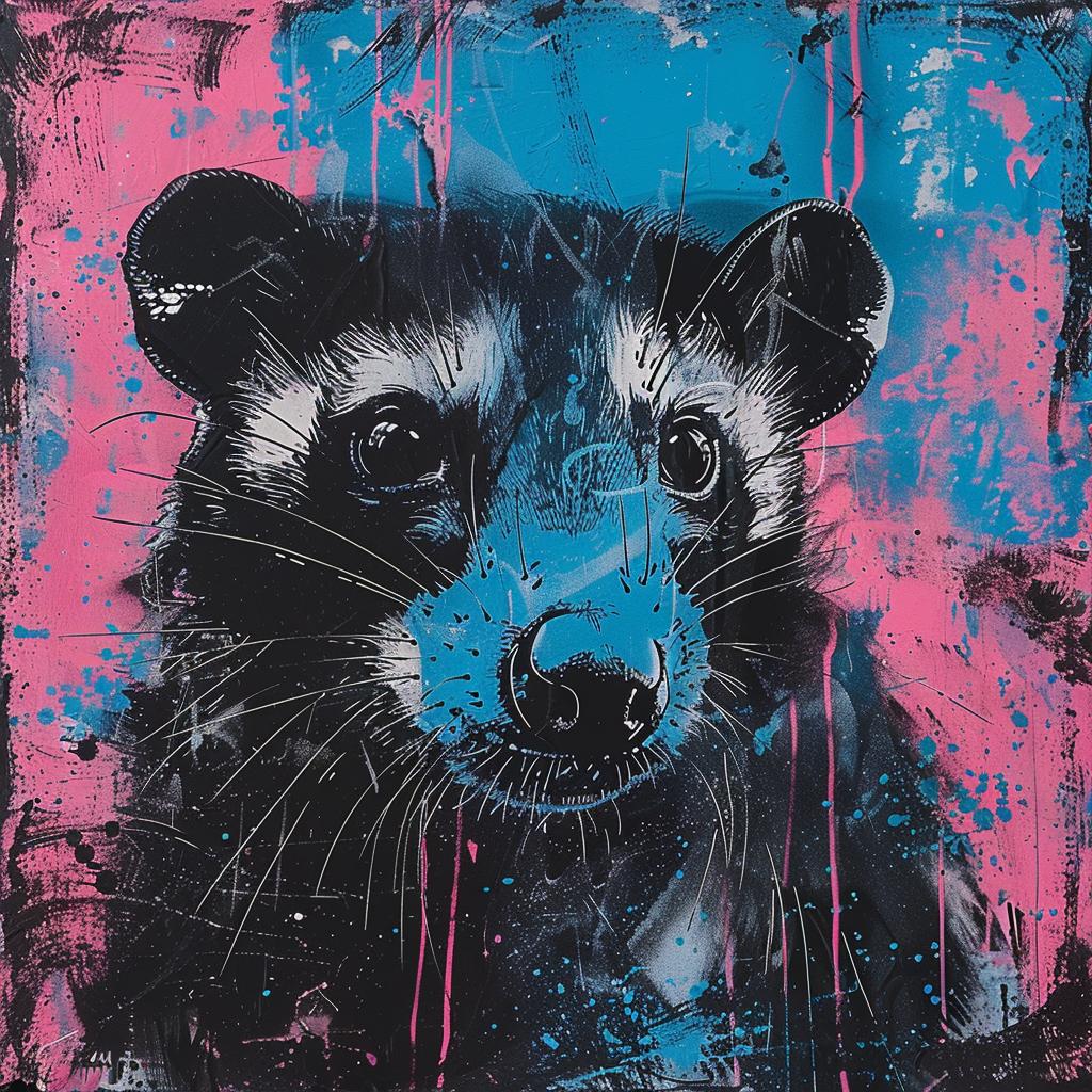 surreal  album  cover  hyper-realistic  screenprinting  ROA  blue  pink  bear  encaustic 960252