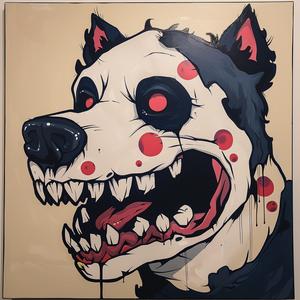 dog  zombie  red  eyes  painting  black  white  face  animal  art 1070991