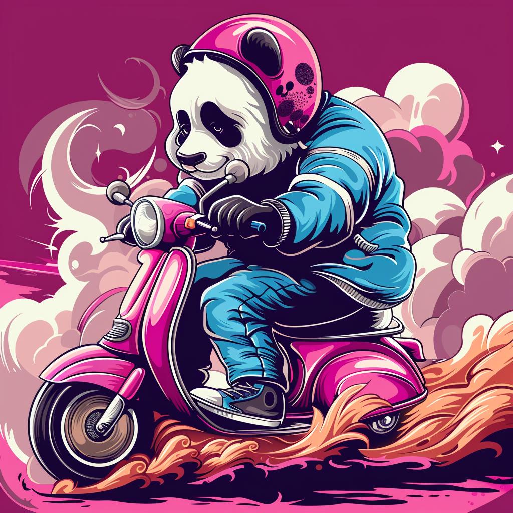 panda  scooter  pink  funny  animal  playful  illustration  cartoon  art  cute 943333