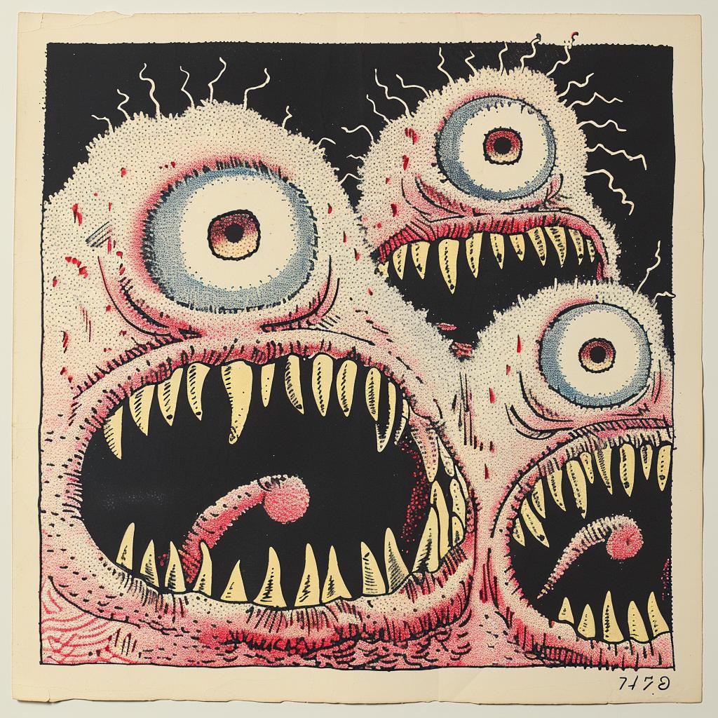 monsters  three  big  eyes  drawing  imaginative  colorful  playful  surreal  cartoon 917058
