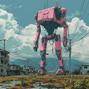 robot  town  surreal  album  cover  Risograph  symbolist  hyper-realistic  painting  futuristic 1079581
