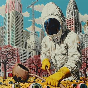 chromolithography  hazmat  worker  eyeballs  shovel  NYC  surreal  dark  figurative  illustration 1039730