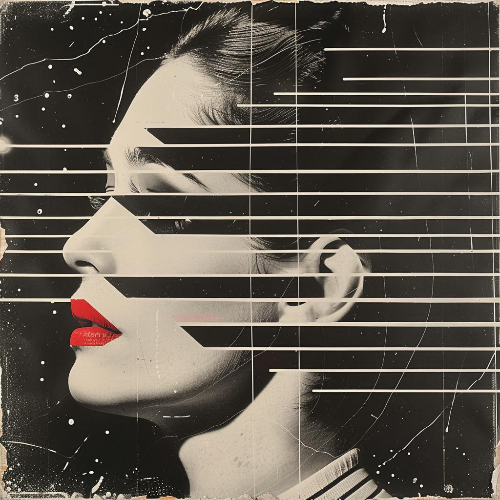 surreal  album  cover  hyper-realistic  screenprinting  woman  red  lipstick  black  white 960498