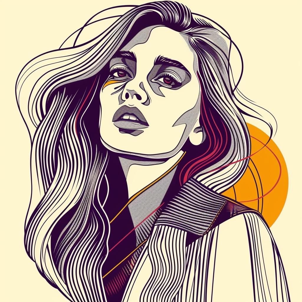 رسم توضيحي لامرأة شقراء ذات شعر طويل وخلفية بيضاء من فن البوب، رسم توضيحي منمق للنساء رقم 937058