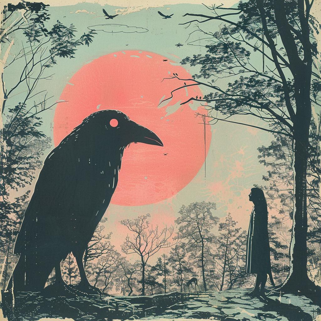 album  poster  Risograph  horror  art  crow  girl  dark  surreal  fantasy 1026896