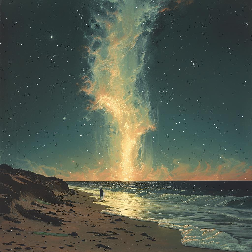 pulsar  waves  double  exposure  surreal  beach  natural  lighting  man  sky 1026570