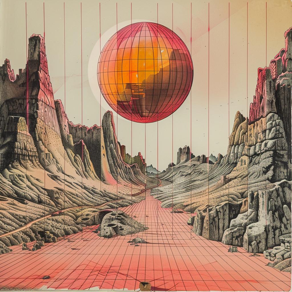 غلاف ألبوم vaporwave، رسم كرة صحراوية من ثمانينيات القرن العشرين، فن الموجة الجديدة المنمق 1035657