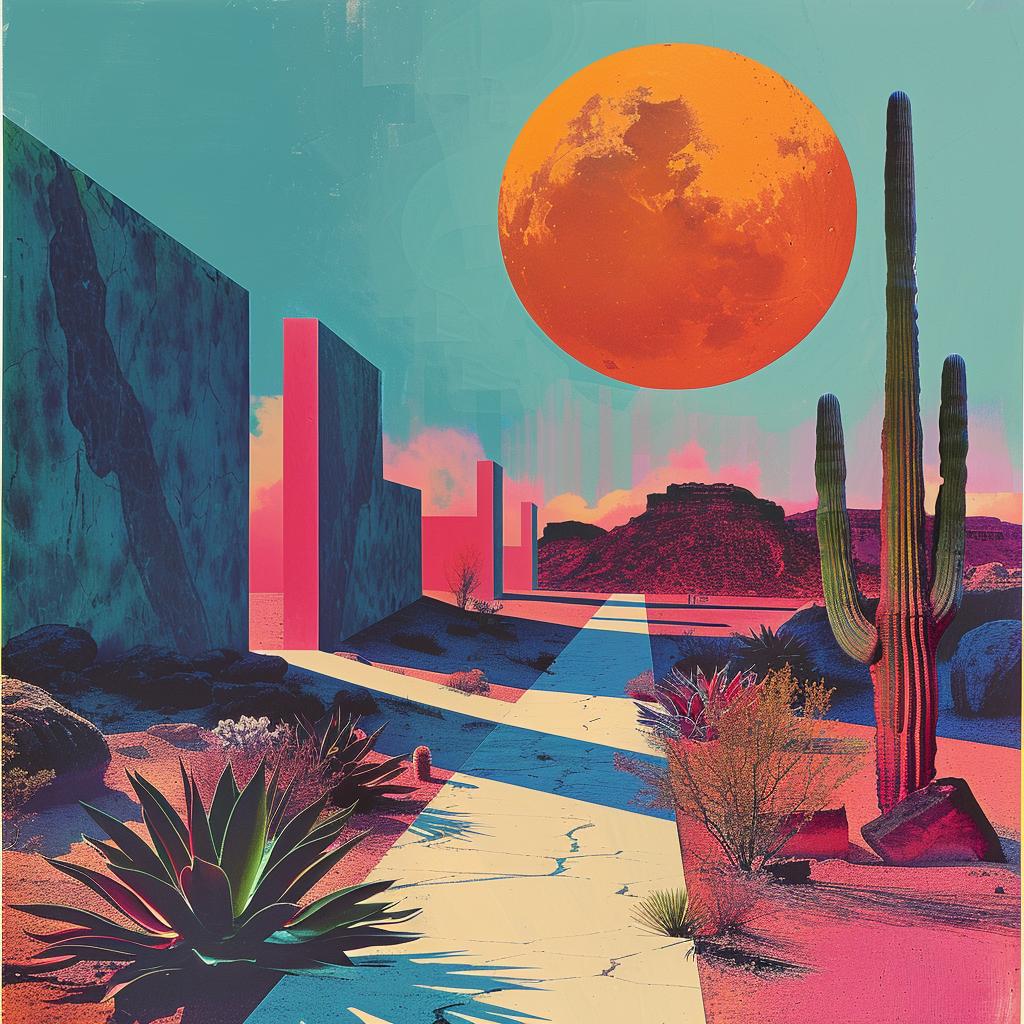 painting  desert  landscape  cactus  sun  Tycho  trippy  geometric  blues  teals 960672