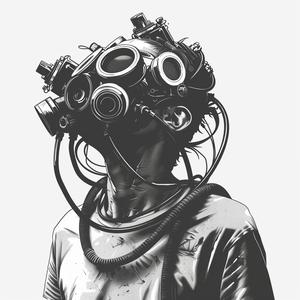 رسم رجل بقناع غاز باللونين الأبيض والأسود، خطوط قوية، متجه SVG، 1070648