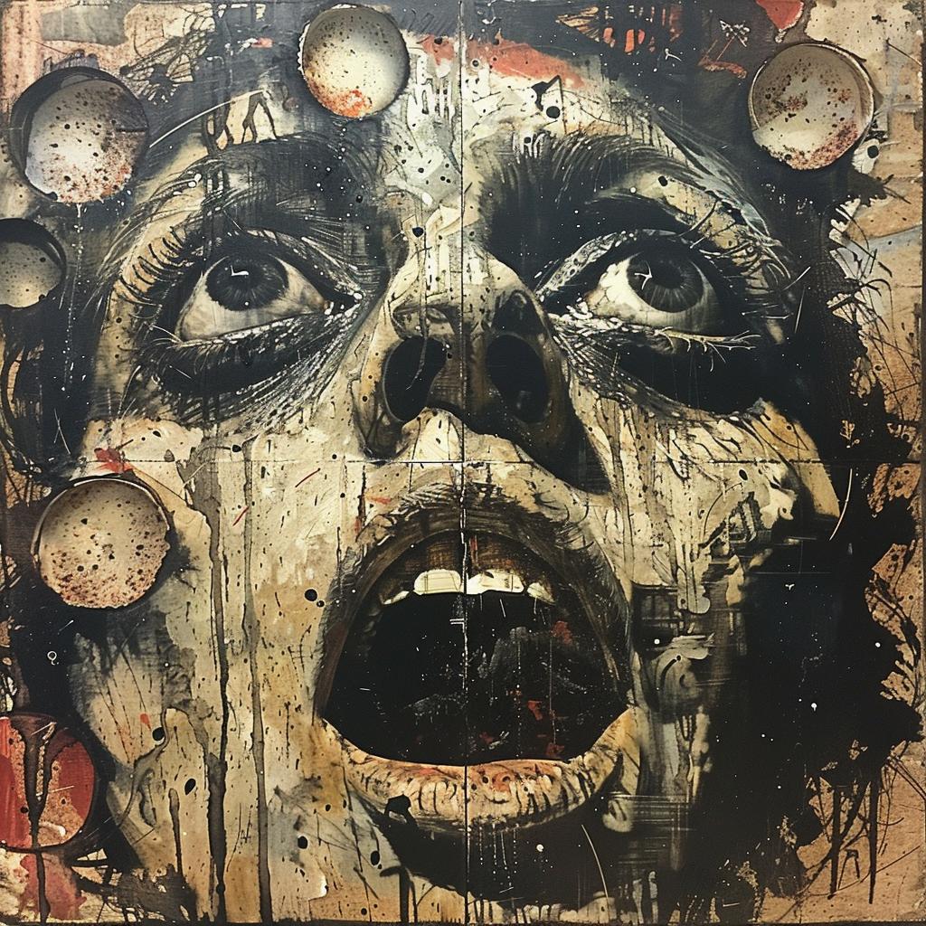 surreal  portrait  woman  blood  face  hyper-realistic  screenprinting  encaustic  art  emotion 959907