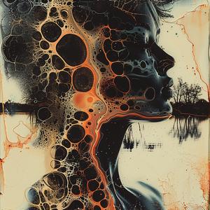 امرأة فقاعات رسم وجه كيميائي فني صورة ملونة تجريدية بصرية 1060720