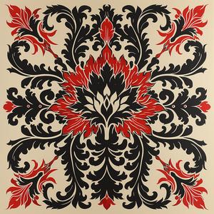 black  red  floral  pattern  beige  background  ornate  artnouveau  design  bold 1078982