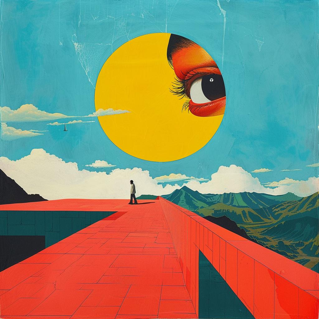 surreal  album  cover  bridge  man  sun  creative  painting  imaginative  bold 1017505