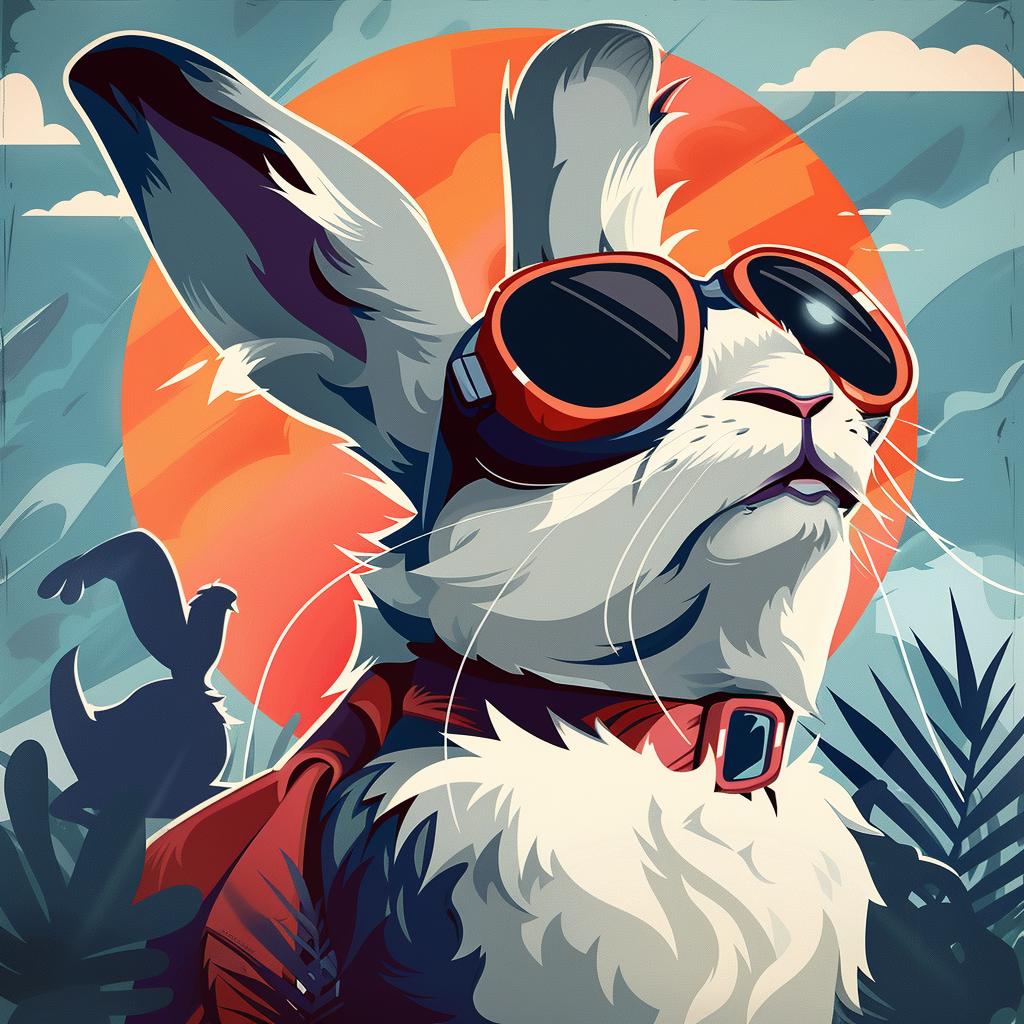 rabbit  goggles  white  background  stylized  cape  cute  animal  illustration  playful 1026191