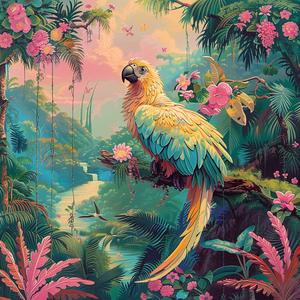parrot  jungle  colorful  flowers  chromolithography  wildlife  nature  painting  tropical  exotic 1058380