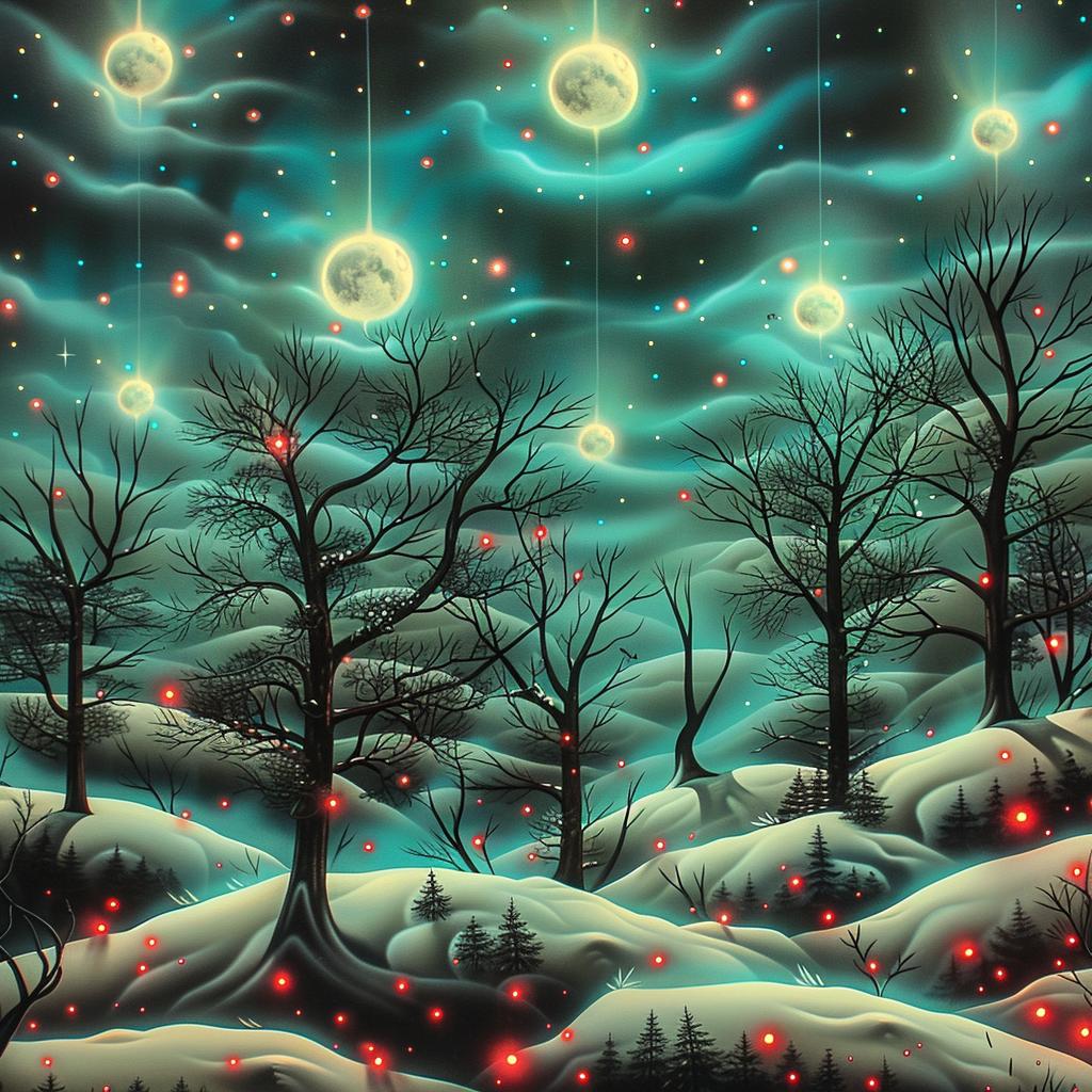 trees  moonlight  winter  snow  illustration  vibrant  folk  sinuous  nature  night 945106