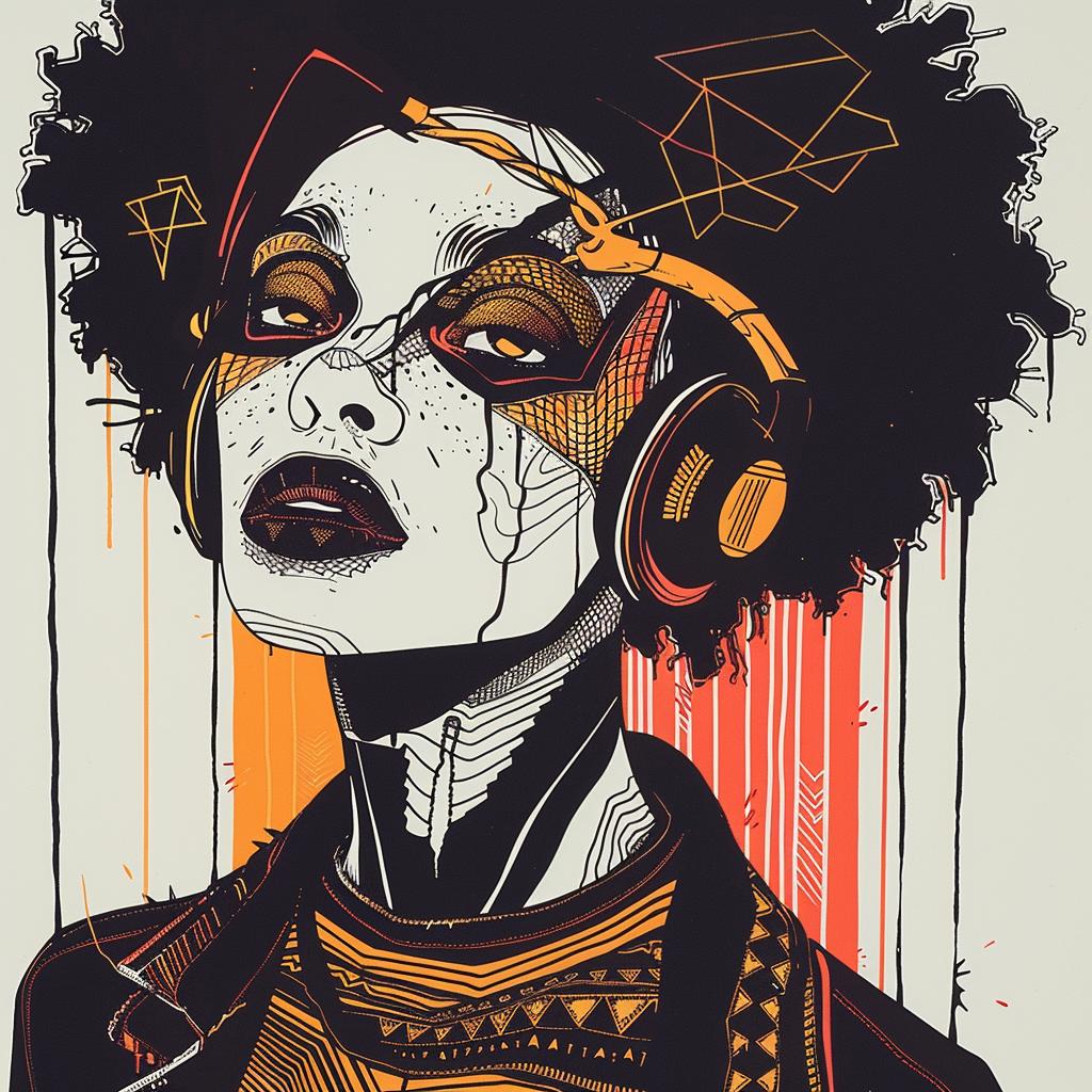 PopArt  african-american  DJ  headphones  afro  makeup  illustration  sticker  dripping  colorful 939084