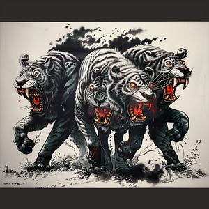 tigers  black  background  red  eyes  chromolithography  wildlife  nature  bold  art 1048885