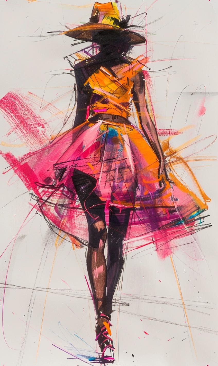 رسم أزياء باستيل، فستان امرأة، أسلوب أنيق، رسم توضيحي، ملابس، نمط حياة 953596