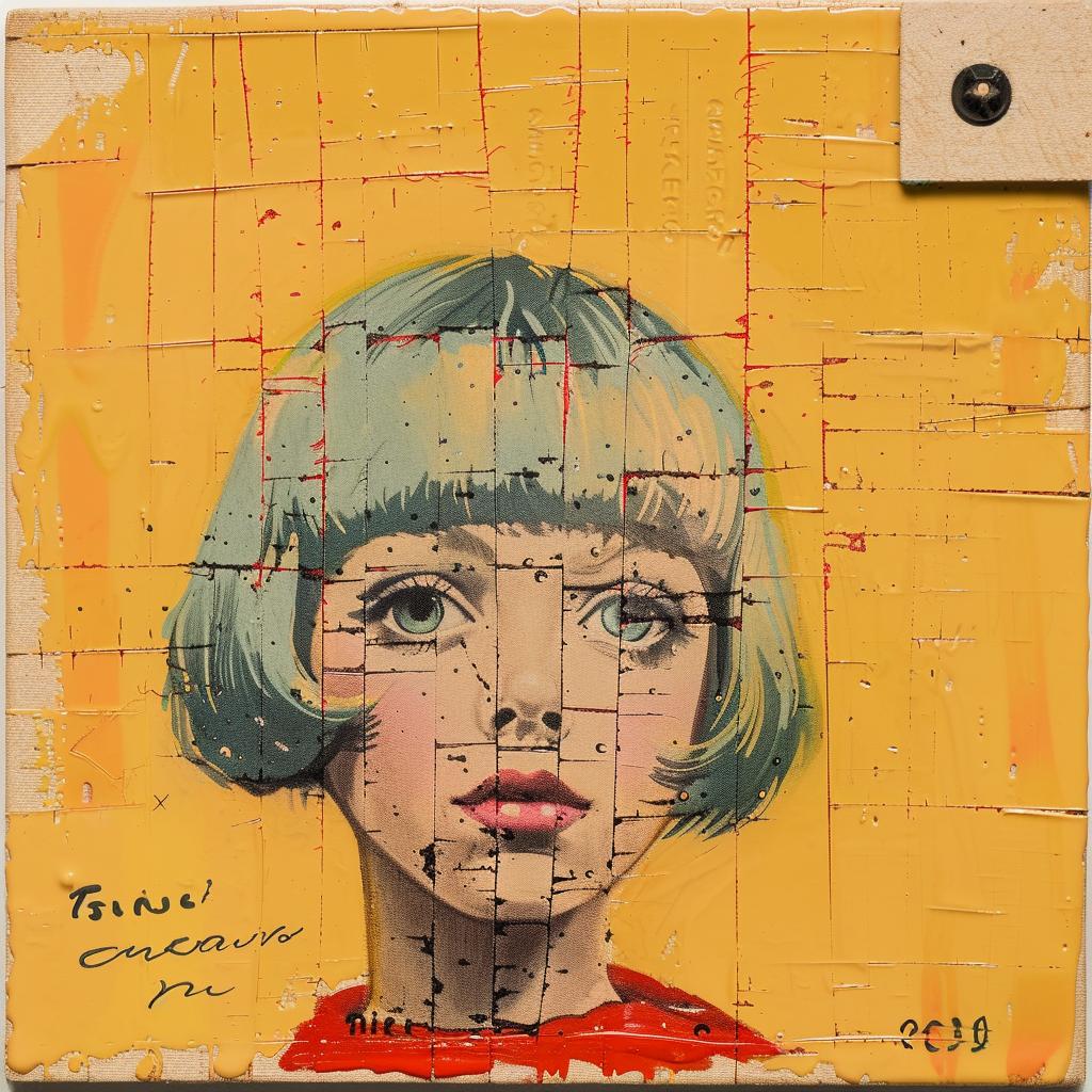 encaustic  paint  impasto  girl  blue  hair  colorful  expression  whimsical  texture 1016468