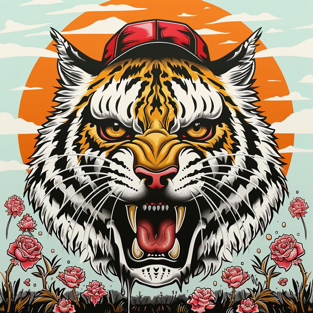 tiger  baseball  cap  iconic  cartoon  animal  humorous  stylized  colorful  whimsical 1032914