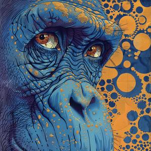 ape  chimp  portrait  comic  vintage  surrealism  ArtNouveau  pointillism  blue  orange 1076862